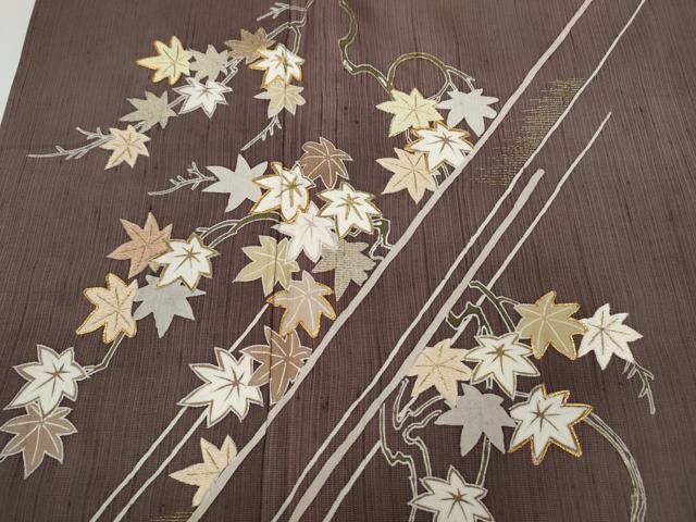 平和屋着物●訪問着 紬地 駒刺繍 枝楓文 金糸 正絹 逸品 CABA8179ut