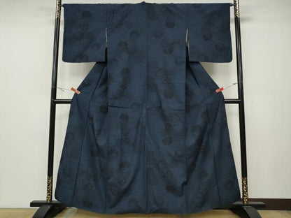 平和屋着物●結城紬　100亀甲　雪輪風景草木文　正絹　逸品　CABA8190ut