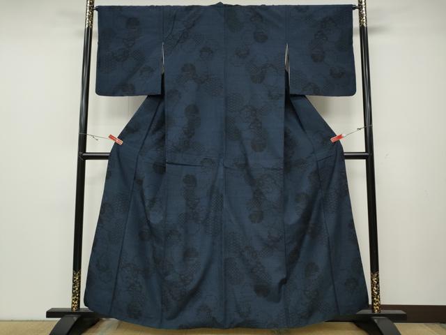 平和屋着物●結城紬　100亀甲　雪輪風景草木文　正絹　逸品　CABA8190ut