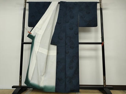 平和屋着物●結城紬　100亀甲　雪輪風景草木文　正絹　逸品　CABA8190ut