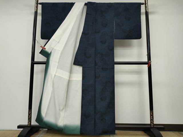 平和屋着物●結城紬　100亀甲　雪輪風景草木文　正絹　逸品　CABA8190ut