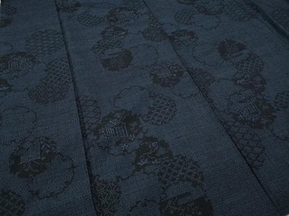 平和屋着物●結城紬　100亀甲　雪輪風景草木文　正絹　逸品　CABA8190ut
