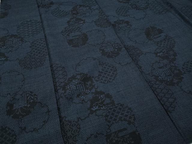 平和屋着物●結城紬　100亀甲　雪輪風景草木文　正絹　逸品　CABA8190ut