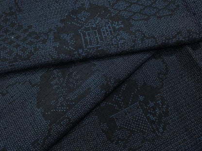 平和屋着物●結城紬　100亀甲　雪輪風景草木文　正絹　逸品　CABA8190ut