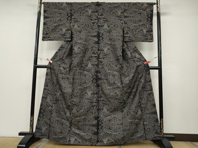 平和屋着物●本場大島紬　9マルキ　風景草花文　正絹　逸品　CABA8195ut