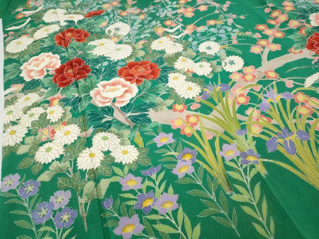 平和屋着物●豪華振袖　友禅　作家物　草花文　鬼しぼ縮緬　正絹　逸品　CABA8208ut 平和屋着物○豪華振袖 友禅 作家物 草花文 鬼しぼ縮緬 正絹 逸品
