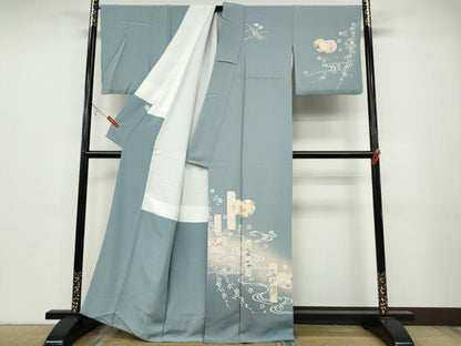 平和屋着物●訪問着　流水短冊草花文　暈し染め　正絹　逸品　CABA8229ut