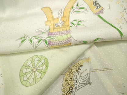 平和屋着物●長襦袢　無双仕立て　器物風景文　正絹　逸品　CABA8243ut