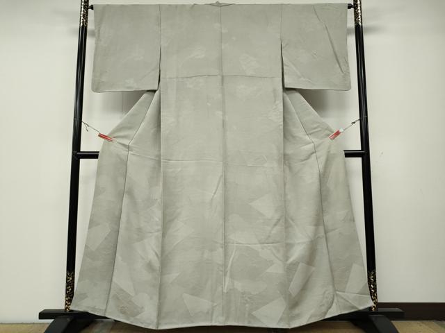 平和屋着物●上質な色無地　切嵌立波地紋　灰黄緑色　正絹　逸品　CABA8283ut