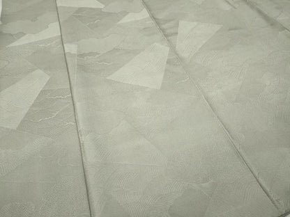 平和屋着物●上質な色無地　切嵌立波地紋　灰黄緑色　正絹　逸品　CABA8283ut