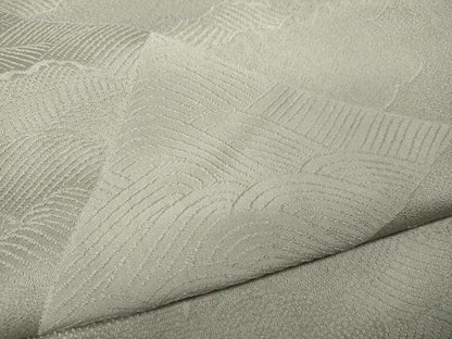 平和屋着物●上質な色無地　切嵌立波地紋　灰黄緑色　正絹　逸品　CABA8283ut