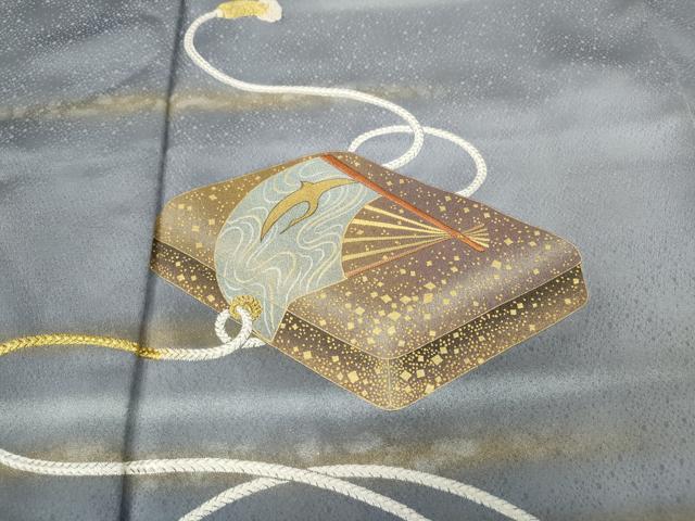 平和屋着物●人間国宝　福田喜三郎　色留袖　刺繍　文箱文　暈し染め　金彩　正絹　逸品　CABA8293ut 平和屋着物○人間国宝 福田喜三郎 色留袖 刺繍 文箱文 暈し