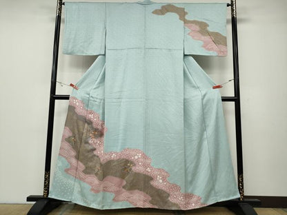 平和屋着物●訪問着 絞り 刺繍 道長花文 金彩 正絹 逸品 CABA8323ut