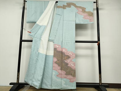 平和屋着物●訪問着 絞り 刺繍 道長花文 金彩 正絹 逸品 CABA8323ut