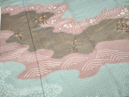 平和屋着物●訪問着 絞り 刺繍 道長花文 金彩 正絹 逸品 CABA8323ut