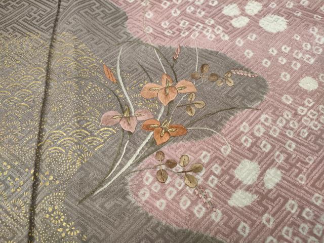 平和屋着物●訪問着 絞り 刺繍 道長花文 金彩 正絹 逸品 CABA8323ut