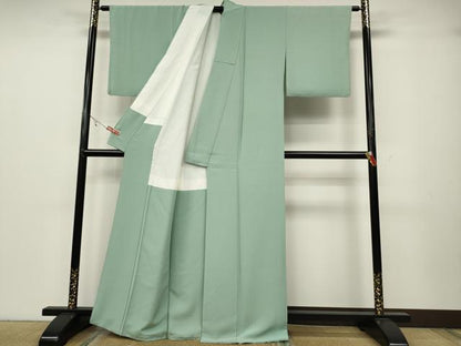 平和屋着物●上質な色無地　錆青磁色　正絹　逸品　CABA8335ut