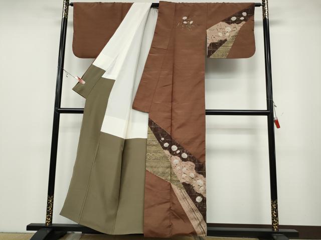 平和屋着物●訪問着　紬地　絞り　吉祥草花文　金彩　正絹　逸品　CABA8381ut