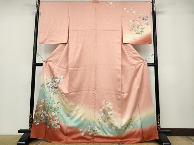 平和屋着物●訪問着 草花文 暈し染め 金彩 正絹 逸品 CABA8384ut