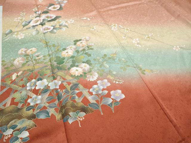 平和屋着物●訪問着 草花文 暈し染め 金彩 正絹 逸品 CABA8384ut