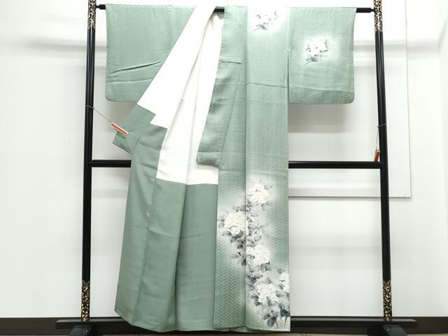 平和屋着物▼訪問着　手描き　紫陽花　暈し染め　正絹　逸品　CABA8406th