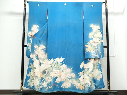 平和屋着物●アンティーク　大正ロマン　中国三大刺繍　相良刺繍　総刺繍　豪華振袖　鶴　草花文　暈し染め　正絹　逸品　CABA8451th