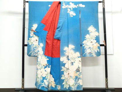 平和屋着物●アンティーク　大正ロマン　中国三大刺繍　相良刺繍　総刺繍　豪華振袖　鶴　草花文　暈し染め　正絹　逸品　CABA8451th