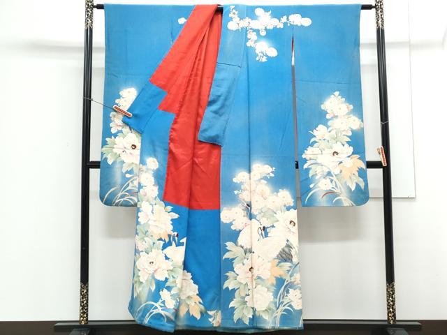 平和屋着物●アンティーク　大正ロマン　中国三大刺繍　相良刺繍　総刺繍　豪華振袖　鶴　草花文　暈し染め　正絹　逸品　CABA8451th