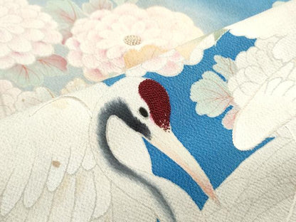 平和屋着物●アンティーク　大正ロマン　中国三大刺繍　相良刺繍　総刺繍　豪華振袖　鶴　草花文　暈し染め　正絹　逸品　CABA8451th