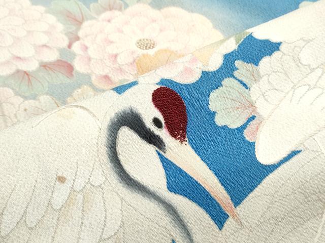平和屋着物●アンティーク　大正ロマン　中国三大刺繍　相良刺繍　総刺繍　豪華振袖　鶴　草花文　暈し染め　正絹　逸品　CABA8451th