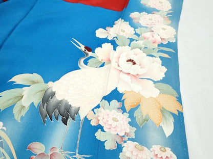 平和屋着物●アンティーク　大正ロマン　中国三大刺繍　相良刺繍　総刺繍　豪華振袖　鶴　草花文　暈し染め　正絹　逸品　CABA8451th