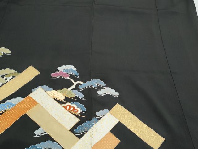 平和屋着物▼豪華黒留袖　駒刺繍　吉祥枝松文　金彩　正絹　逸品　CABA8551th