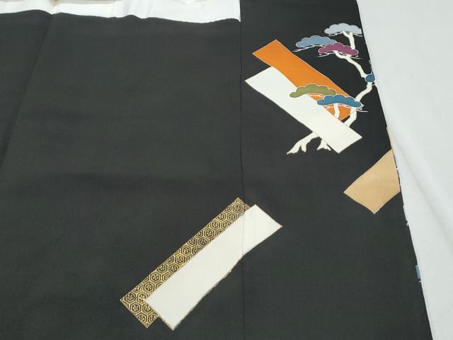 平和屋着物▼豪華黒留袖　駒刺繍　吉祥枝松文　金彩　正絹　逸品　CABA8551th