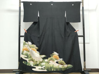平和屋着物▼豪華黒留袖　刺繍　孔雀笹竹文　金彩　正絹　逸品　CABA8552th