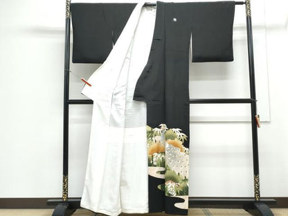 平和屋着物▼豪華黒留袖　刺繍　孔雀笹竹文　金彩　正絹　逸品　CABA8552th