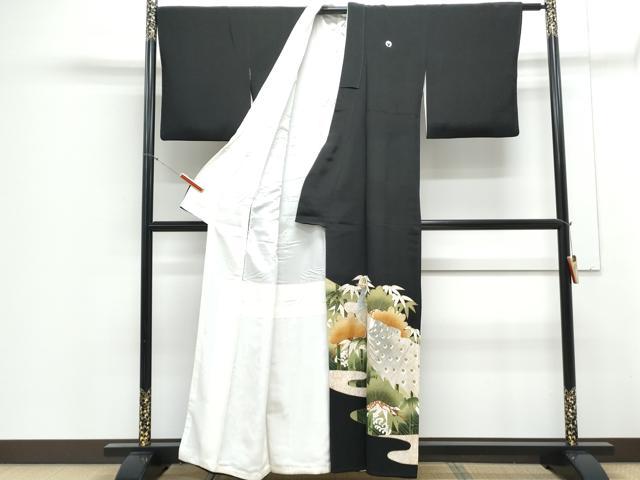 平和屋着物▼豪華黒留袖　刺繍　孔雀笹竹文　金彩　正絹　逸品　CABA8552th