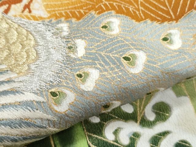 平和屋着物▼豪華黒留袖　刺繍　孔雀笹竹文　金彩　正絹　逸品　CABA8552th