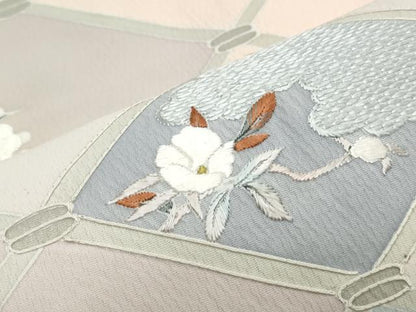 平和屋着物▼訪問着　刺繍　籬草花文　正絹　逸品　CABA8673th