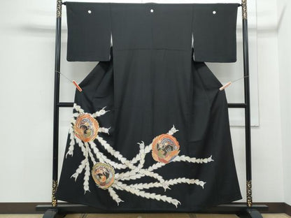 平和屋着物▼豪華黒留袖 孔雀丸文 金彩 正絹 逸品 CABA8693th