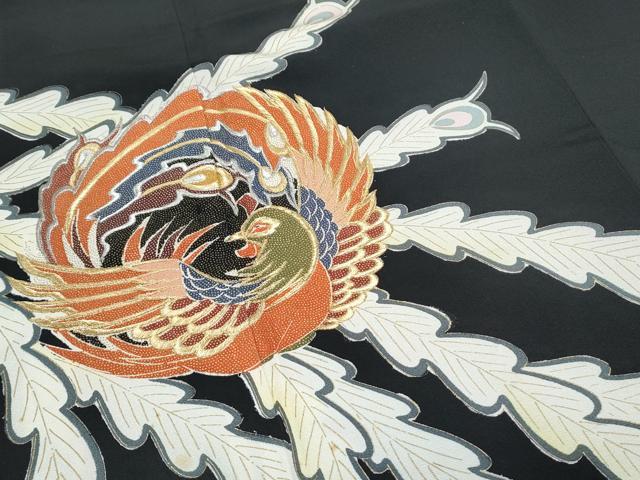 平和屋着物▼豪華黒留袖 孔雀丸文 金彩 正絹 逸品 CABA8693th