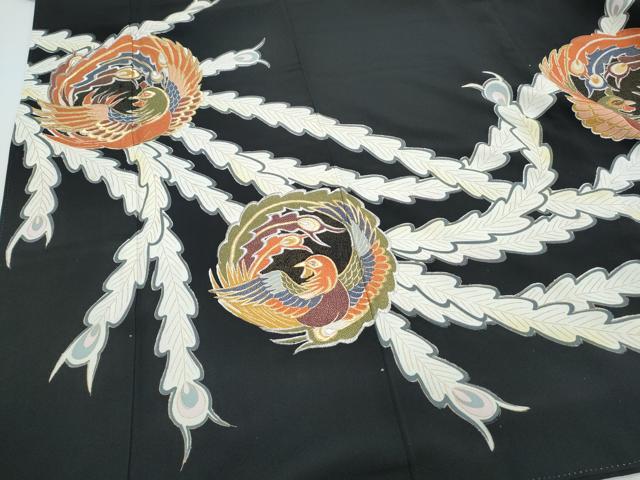 平和屋着物▼豪華黒留袖 孔雀丸文 金彩 正絹 逸品 CABA8693th