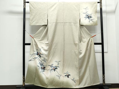 平和屋着物▼訪問着　作家物　手描き　草葉文　暈し染め　正絹　逸品　CABA8711th