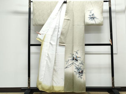 平和屋着物▼訪問着　作家物　手描き　草葉文　暈し染め　正絹　逸品　CABA8711th