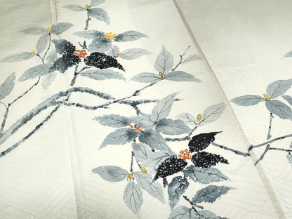平和屋着物▼訪問着　作家物　手描き　草葉文　暈し染め　正絹　逸品　CABA8711th