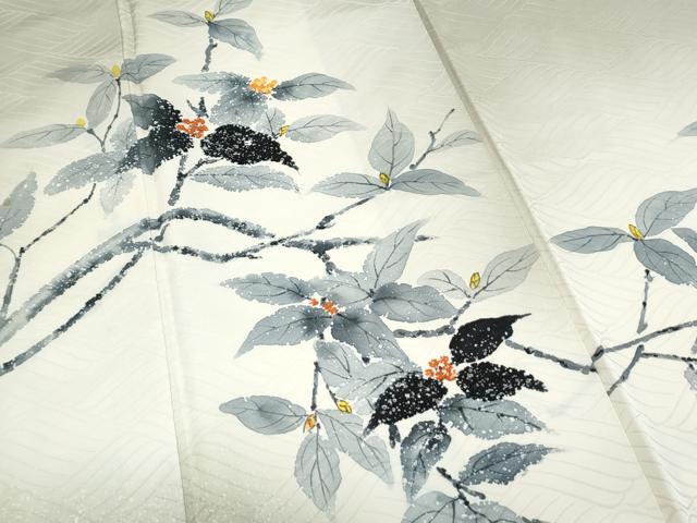 平和屋着物▼訪問着　作家物　手描き　草葉文　暈し染め　正絹　逸品　CABA8711th
