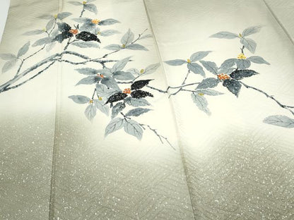 平和屋着物▼訪問着　作家物　手描き　草葉文　暈し染め　正絹　逸品　CABA8711th