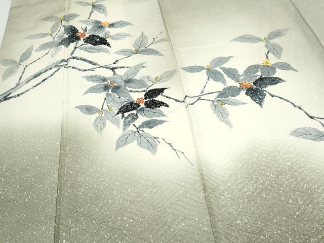 平和屋着物▼訪問着　作家物　手描き　草葉文　暈し染め　正絹　逸品　CABA8711th