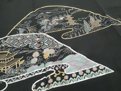 平和屋着物▼豪華黒留袖　駒刺繍　遠山風景文　正絹　逸品　CABA8715th