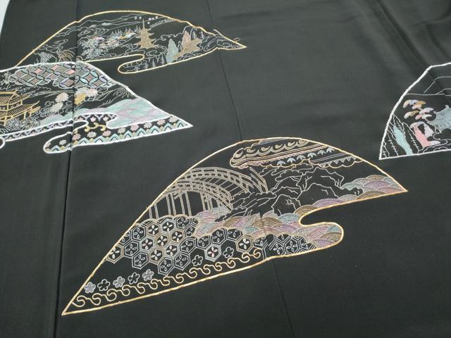 平和屋着物▼豪華黒留袖　駒刺繍　遠山風景文　正絹　逸品　CABA8715th