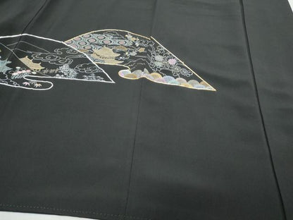 平和屋着物▼豪華黒留袖　駒刺繍　遠山風景文　正絹　逸品　CABA8715th